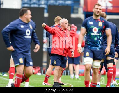 Edinburgh, Großbritannien. Juni 2021. 25. Juli 2021: Der britische und irische Lions-Cheftrainer Warren Gatland während der Rugby-Mannschaft der britischen und irischen Lions im BT Murrayfield, Edinburgh, Großbritannien. Quelle: Ian Rutherford/Alamy Live News Stockfoto