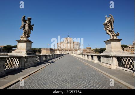 Italien, Rom, Brücke der Engel und Engelsburg Stockfoto