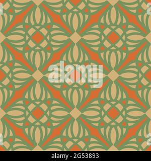 Nahtloses Vektormuster mit arabischem geometrischen Muster auf orangefarbenem Hintergrund. Marokkanische Damast Tapete Design. Dekorative ethnische Mode Textil. Stock Vektor