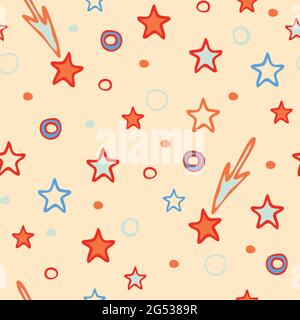 Nahtloses Vektormuster mit einfachen Sternen auf rosa Hintergrund. Niedliche Baby-Dusche Wallpaper-Design für Kinder. Dekorative Star-Fashion-Textilien. Stock Vektor