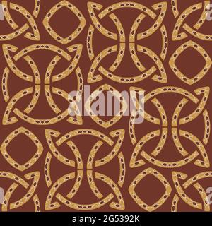 Nahtloses Vektor-Muster mit keltischem Knotenmuster auf braunem Hintergrund. Dekorative Symbol Tapete Design. Vintage Tribal Fashion Textil. Stock Vektor