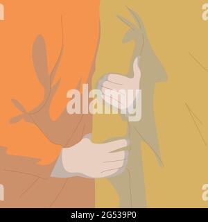 Frau und Mann halten die Hände zusammen. Pinky schwören Geste für Logo, Banner, Wandkunst, Social Media. Liebevolles Paar, das die Hände hält. Illustration Pastell Colo Stock Vektor