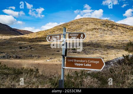 Wanderschilder im Killarney Nationalpark, Irland Stockfoto