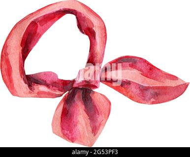 Aquarell-Illustration eines knallroten durchgehenden Halstuchs. Ein einzelnes Objekt, Vorderansicht. Handbemalte Aquarell-Grafik skizzenhafte Zeichnung, Cutou Stockfoto