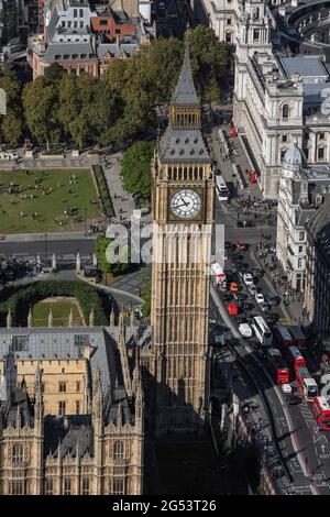 Großbritannien, London, Luftansicht des Elizabeth Tower und des Parliament Square Stockfoto