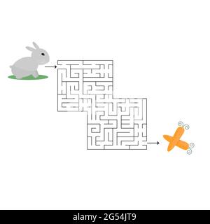 Labirint mit Kaninchen und Karotte für Kinder Spiel Aktivitäten Vektor Illustration Stock Vektor