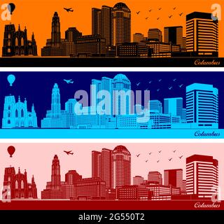 Vektor City Skyline Silhouette - Illustration, Stadt auf orangefarbenem Hintergrund, Columbus, Ohio Stock Vektor