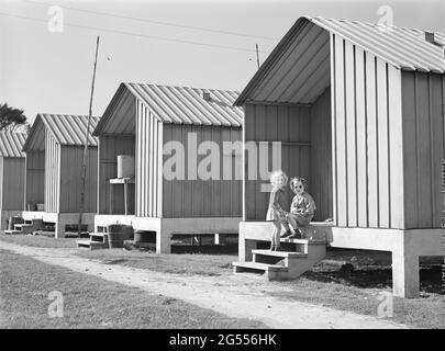 Metallhütten für Landwirtschafts- und Verpackungshausarbeiter, Osceola Migrations-Arbeitslager, Belle Glade, Florida, USA, Marion Post Wolcott, U.S. Farm Security Administration, Februar 1941 Stockfoto