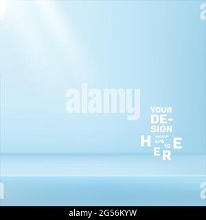 Abstrakte, pastellblaue Plattform, Hintergrund mit gradienten Strahlern und Bokeh-Licht. Stock Vektor