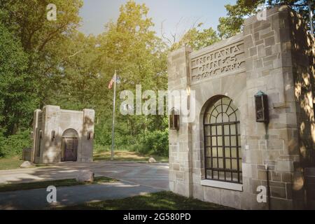 Torhäuser am Eingang zum Indiana Dunes State Park. Stockfoto