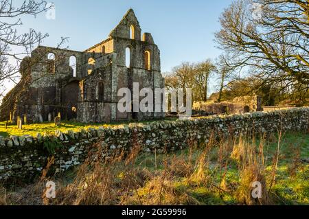 Überreste der Dundrennan Abbey, im Winter, Dumfries und Galloway, Schottland Stockfoto