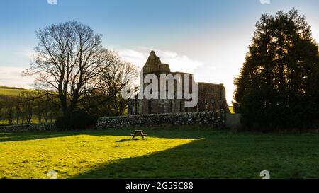 Überreste der Dundrennan Abbey, im Winter, Dumfries und Galloway, Schottland Stockfoto