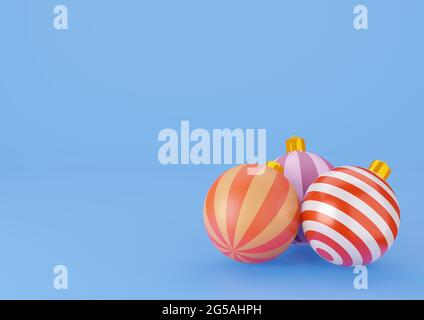 Weihnachtskugel auf blauem Hintergrund 3D-Rendering. Stockfoto