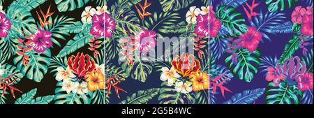 Set botanische tropische Blätter und Boho Blumenmuster für Wohnkultur, Wandkunst, Social-Media-Beiträge und Geschichte Hintergrund, abstrakte Kunst Natur Backgroun Stock Vektor