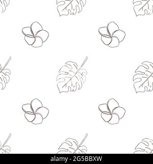 Line Art exotische florale Illustration für Hintergrund, Geschenkpapier, Paket, Stoff, Textil, Web-, Tapeten-, Spa- und Kosmetikprodukte Stock Vektor
