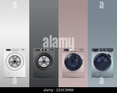 Set realistische Waschmaschinen Moderne Waschmaschinen Sammlung Haushaltsgeräte Konzept Stock Vektor