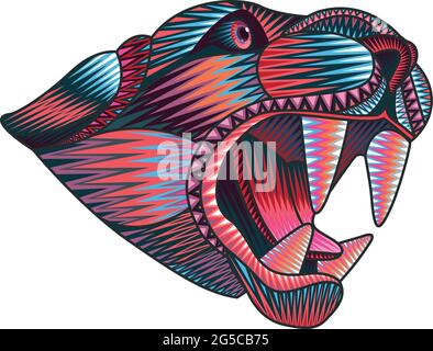 Handgezeichnete Vektordarstellung oder Zeichnung eines farbenfrohen mexikanischen einheimischen jaguar im traditionellen alebrije-Stil Stock Vektor
