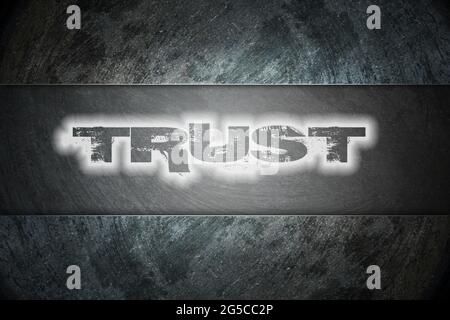 Vertrauenswürdige Texte auf der Rückseite Stockfoto