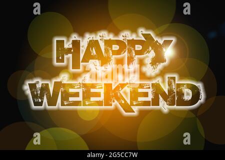 Happy Weekend Konzepttext im Hintergrund Stockfoto
