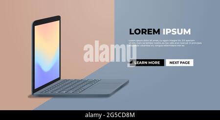 Moderner Laptop mit Tastatur und farbigem Bildschirm realistische Mockup Gadgets und Geräte Konzept Seitenansicht Kopierer Raum horizontale Vektor-Illustration Stock Vektor
