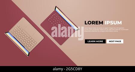 Moderne Laptops mit Tastatur und farbigem Bildschirm realistisches Modell Gadgets und Geräte Konzept Stock Vektor