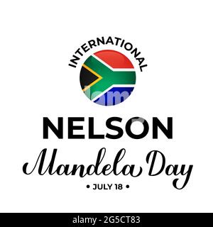 Internationaler Nelson Mandela Tag Kalligraphie Handschriftzug isoliert auf Weiß. Jahresfeiertag am 18. Juli. Vektorvorlage für, Banner, Typografie-Post Stock Vektor