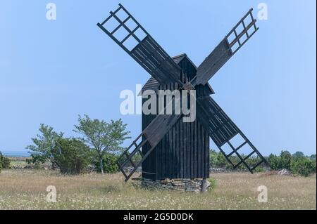 Windmühlen in Burgsvik-Hamra, Gotland, Schweden Stockfoto