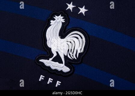 Nahaufnahme des Trikots der französischen Nationalmannschaft. UEFA Euro 2020 Stockfoto