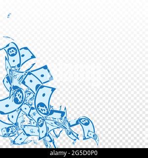 Bitcoin, Internet-Währungsscheine fallen. Unordentliche BTC-Rechnungen auf transparentem Hintergrund. Kryptowährung, digitales Geld. Tatsächliche Vektordarstellung. Tempti Stock Vektor