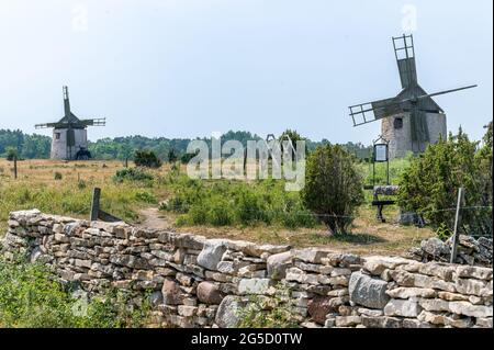 Windmühlen in Burgsvik, Gotland, Schweden Stockfoto