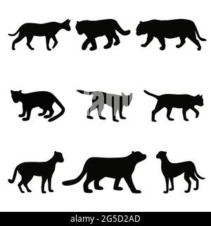 Sammlung von Katzenfamilie schwarze Silhouetten, Katzen einfache Formen setzen Vektor-Illustration Stock Vektor