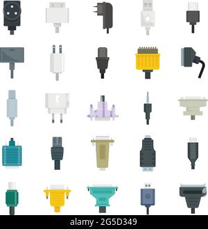 Adaptersymbole setzen flachen Vektor isoliert Stock Vektor