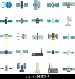 Satellitensymbole setzen einen flachen Vektor isoliert Stock Vektor