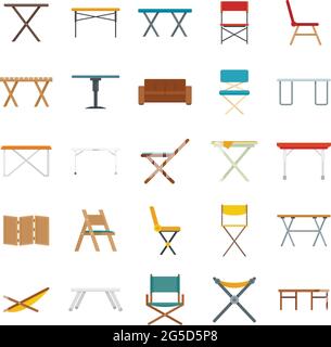 Faltbare Möbel Ikonen setzen flachen Vektor isoliert Stock Vektor
