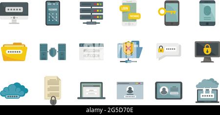 Symbole für die Multi-Faktor-Authentifizierung setzen einen flachen Vektor isoliert Stock Vektor