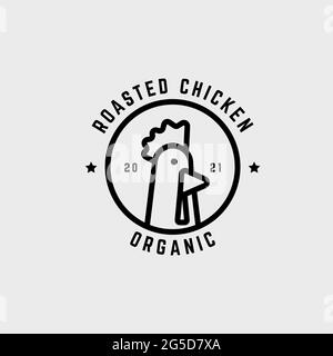Bio gebratenes Hähnchenfleisch Logo Design Inspiration, am besten für Linie Art Bio-Lebensmittel Logo Vektor Stock Vektor