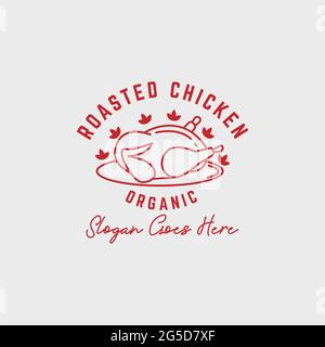 Bio gebratenes Hähnchenfleisch Logo Design Inspiration, am besten für Linie Art Bio-Lebensmittel Logo Vektor Stock Vektor