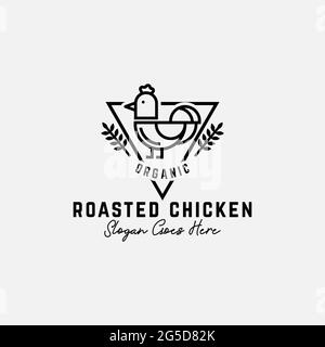 Bio gebratenes Hähnchenfleisch Logo Design Inspiration, am besten für Linie Art Bio-Lebensmittel Logo Vektor Stock Vektor