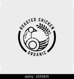 Bio gebratenes Hähnchenfleisch Logo Design Inspiration, am besten für Linie Art Bio-Lebensmittel Logo Vektor Stock Vektor