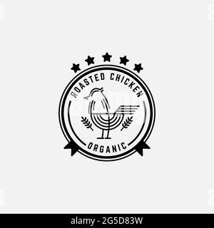 Bio gebratenes Hähnchenfleisch Logo Design Inspiration, am besten für Linie Art Bio-Lebensmittel Logo Vektor Stock Vektor