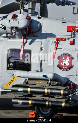 US Navy Sikorsky MH-60R Seahawk Hubschrauber auf der Farnborough International Airshow Messe 2010, Großbritannien. Früher LAMPEN Mark III Block II Upgrade Stockfoto