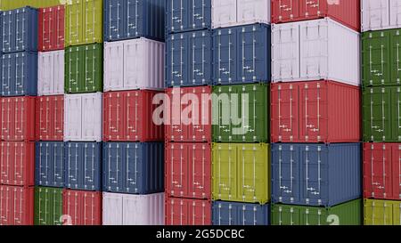 Stapel von Frachtcontainern an den Docks Stockfoto