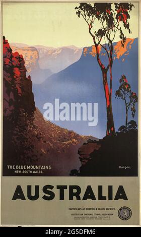 Ein Vintage-Reiseplakat für die Blue Mountains, New South Wales, Australien Stockfoto