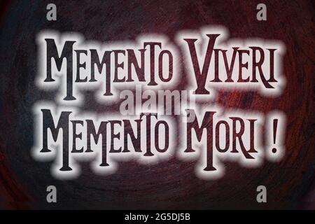 Memento Viveri Memento Mori Konzepttext auf Hintergrund Stockfoto