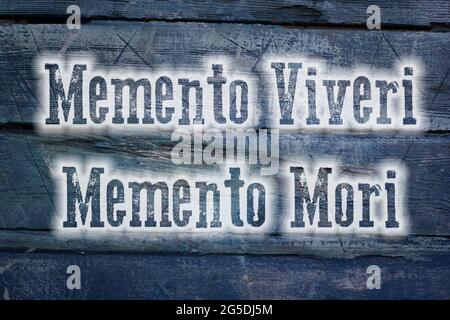 Memento Viveri Memento Mori Konzepttext auf Hintergrund Stockfoto