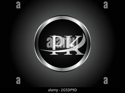 Silberner Buchstabe PK Metallkombination Alphabet Logo Icon Design mit grauer Farbe auf Schwarz-Weiß-Gradienten-Design für ein Unternehmen oder Unternehmen Stock Vektor