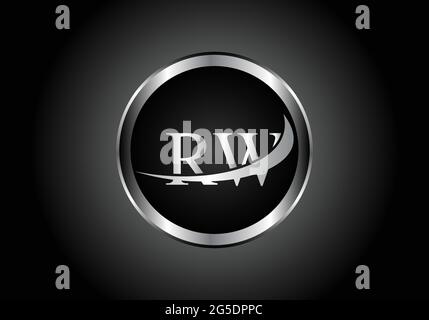 Silberner Buchstabe RW Metallkombination Alphabet Logo Icon Design mit grauer Farbe auf Schwarz-Weiß-Gradienten-Design für ein Unternehmen oder Unternehmen Stock Vektor