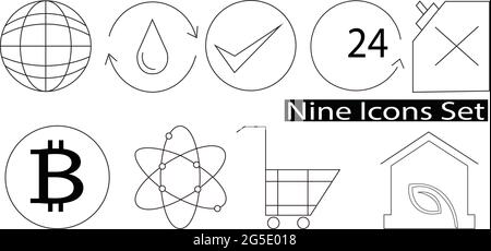 Satz aus neun editierbaren Industry Vectors-Symbolen. Satz von neun editierbaren Symbolen. Stock Vektor