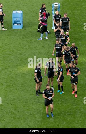 LONDON, GROSSBRITANNIEN. 26. JUNI: Spieler von Exeter Chiefs nach dem Gallagher Premiership-Spiel zwischen Exeter Chiefs und Harlekins im Twickenham Stadium, Twickenham am Samstag, 26. Juni 2021. (Kredit: Juan Gasparini, MI News) Kredit: MI Nachrichten & Sport /Alamy Live Nachrichten Stockfoto