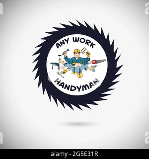 Werkzeuge in der Hand. jack aller Gewerke. Handyman-Logo. Ein Baumeister, der weiß, wie man alles macht. vektordarstellung Stock Vektor
